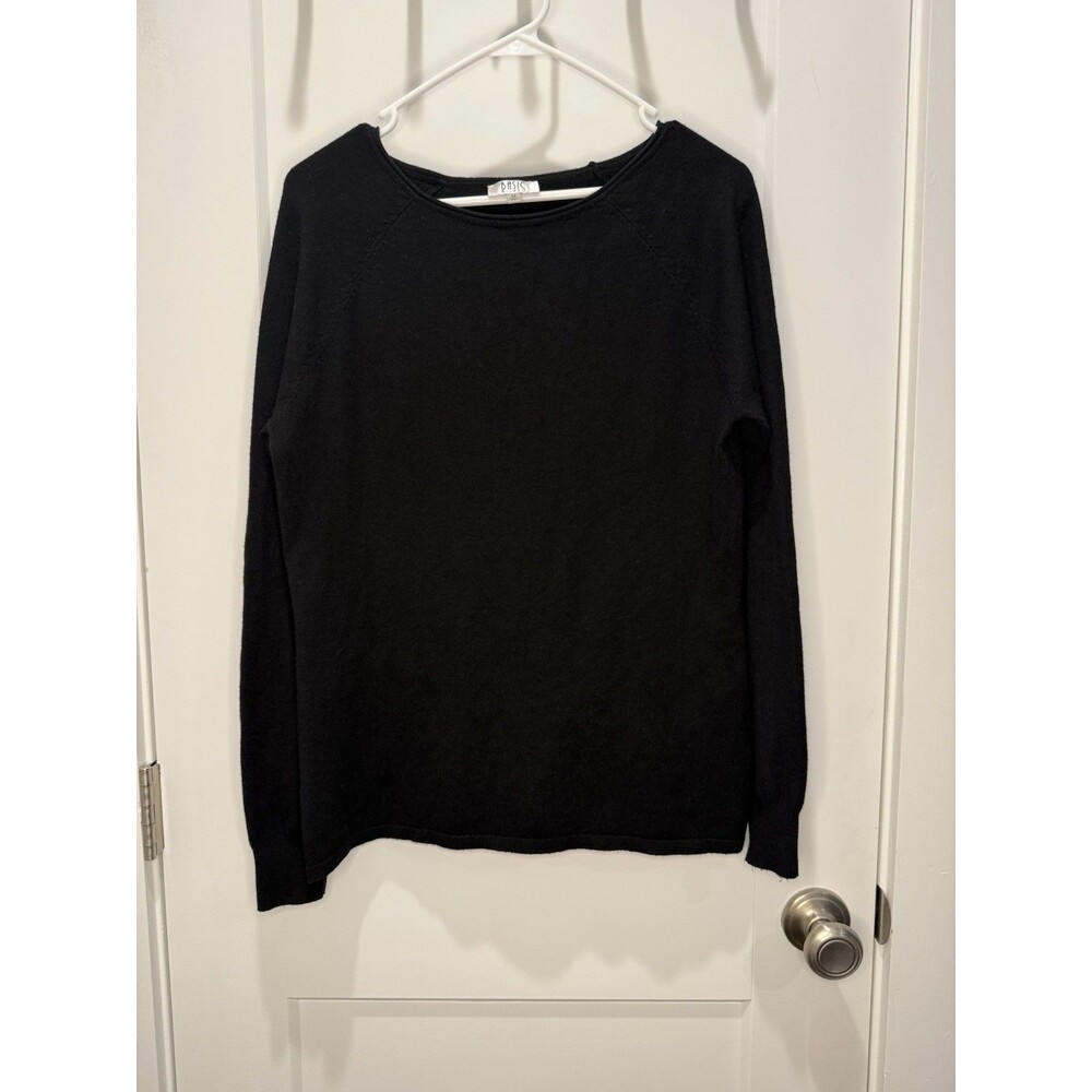 Basic Milano Knit Sweater Top Womens Medium Black Long Sleeve Stretch Classic